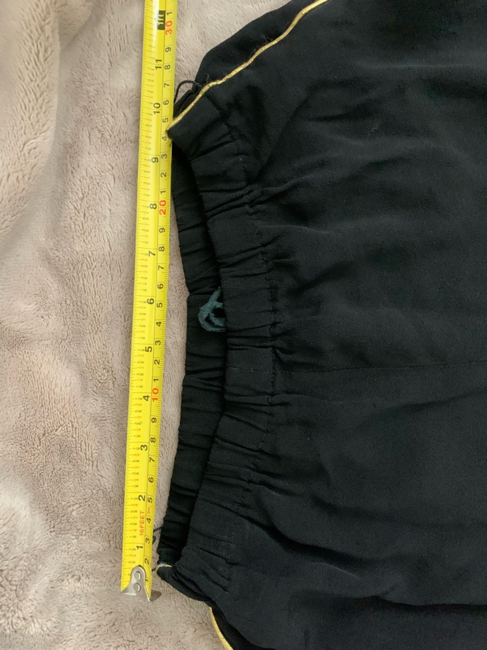 Black Elastic Waist Shorts with Gold Piping